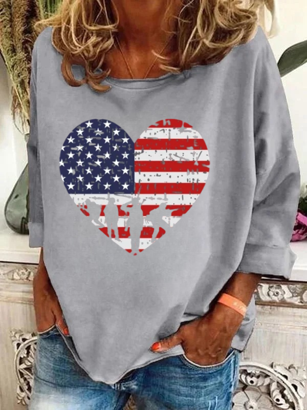 America Flag Heart Long Sleeve T-Shirt