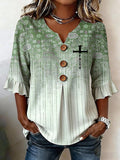 Women's Casual Faith-Print Button-Down Shirt