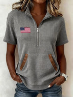 Women's Retro Lapel Patriotic Short-Sleeve Shirt