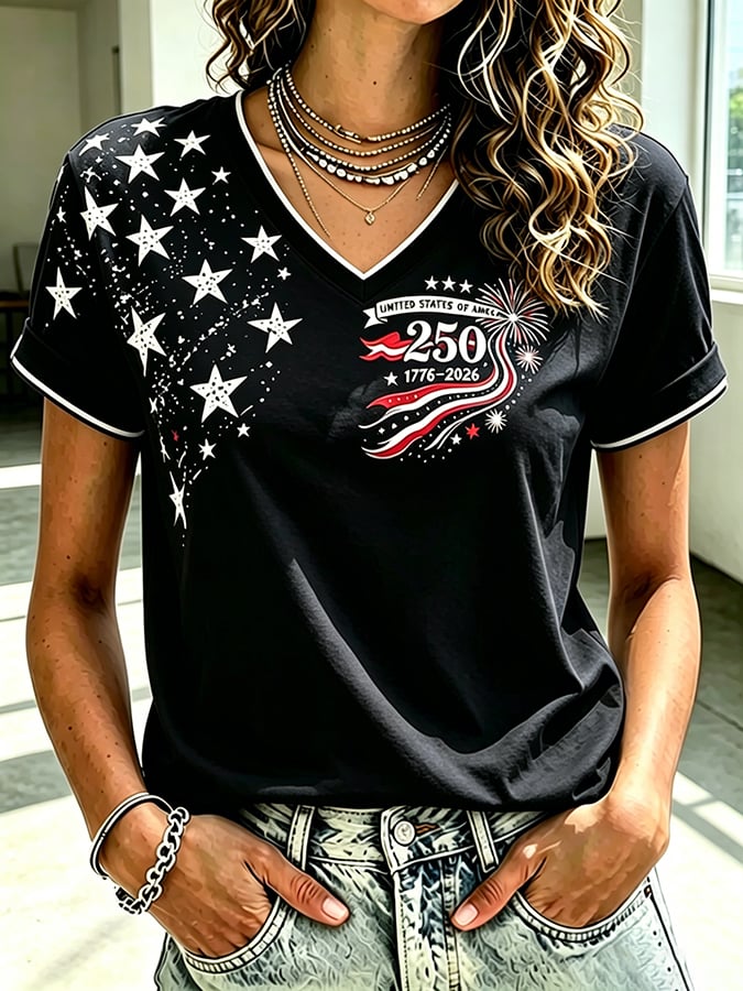 Women's 250th Anniversary Independence Day Flag Art Print T-shirt