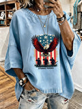 Women'S Vintage Distressed Washed Patriotic Eagle Eternal Heroes Oversized T-Shirt