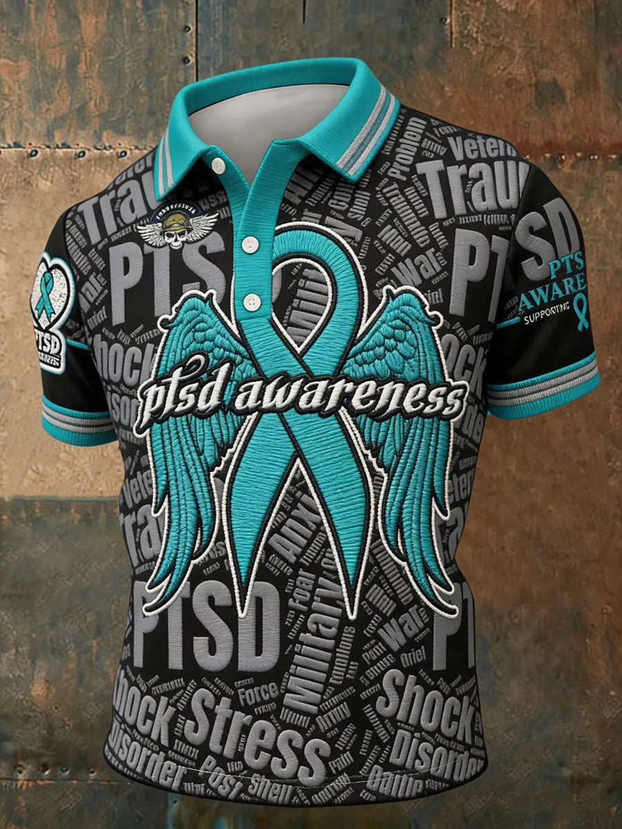 Men's PTSD Awareness Veteran Printed Casual Tops