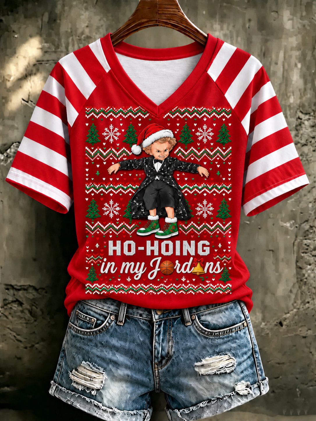 Lustiges, lässiges Weihnachts-T-Shirt für Damen mit Kunstdruck
