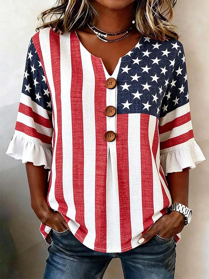Women'S Casual Printed Independence Day Top