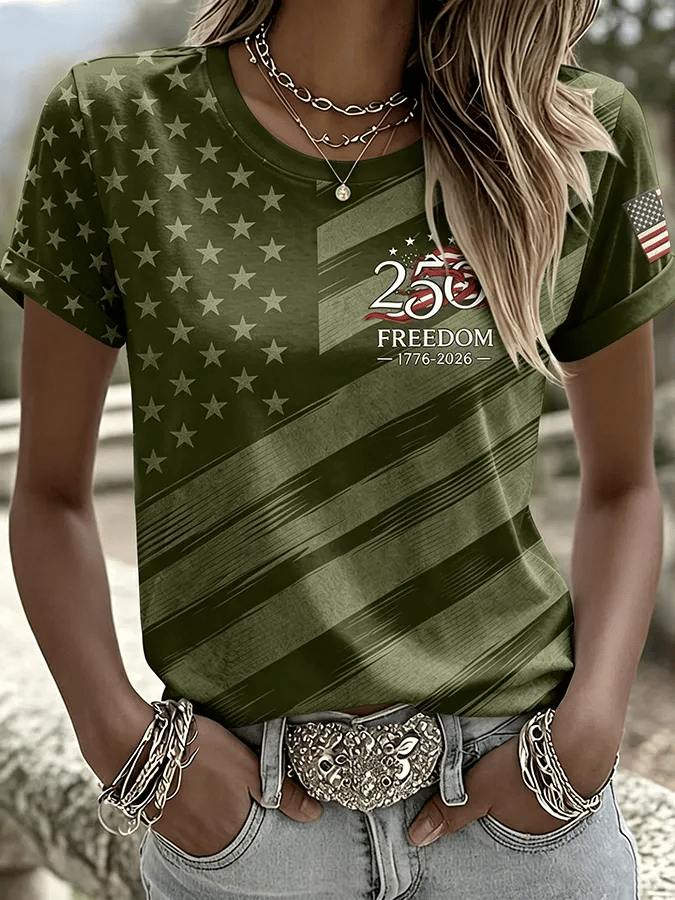 Women'S Casual Independence Day Print Top