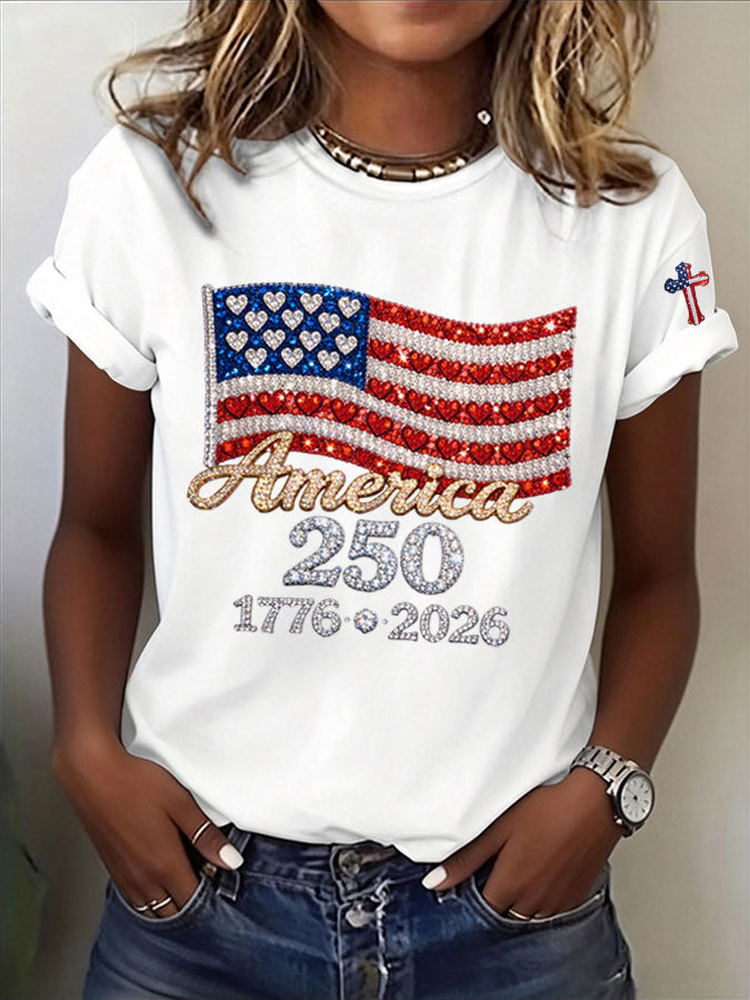 Women's America Flag Print Casual T-shirt