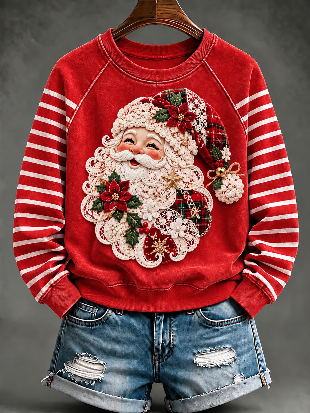 Bequemes Damen-Weihnachts-Sweatshirt mit Raglanärmeln und Rundhalsausschnitt