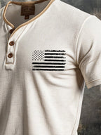 Men's Retro Color Block Waffle Patriot Henry T-Shirt