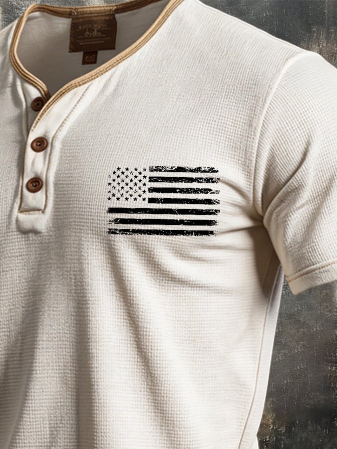 Men's Retro Color Block Waffle Patriot Henry T-Shirt