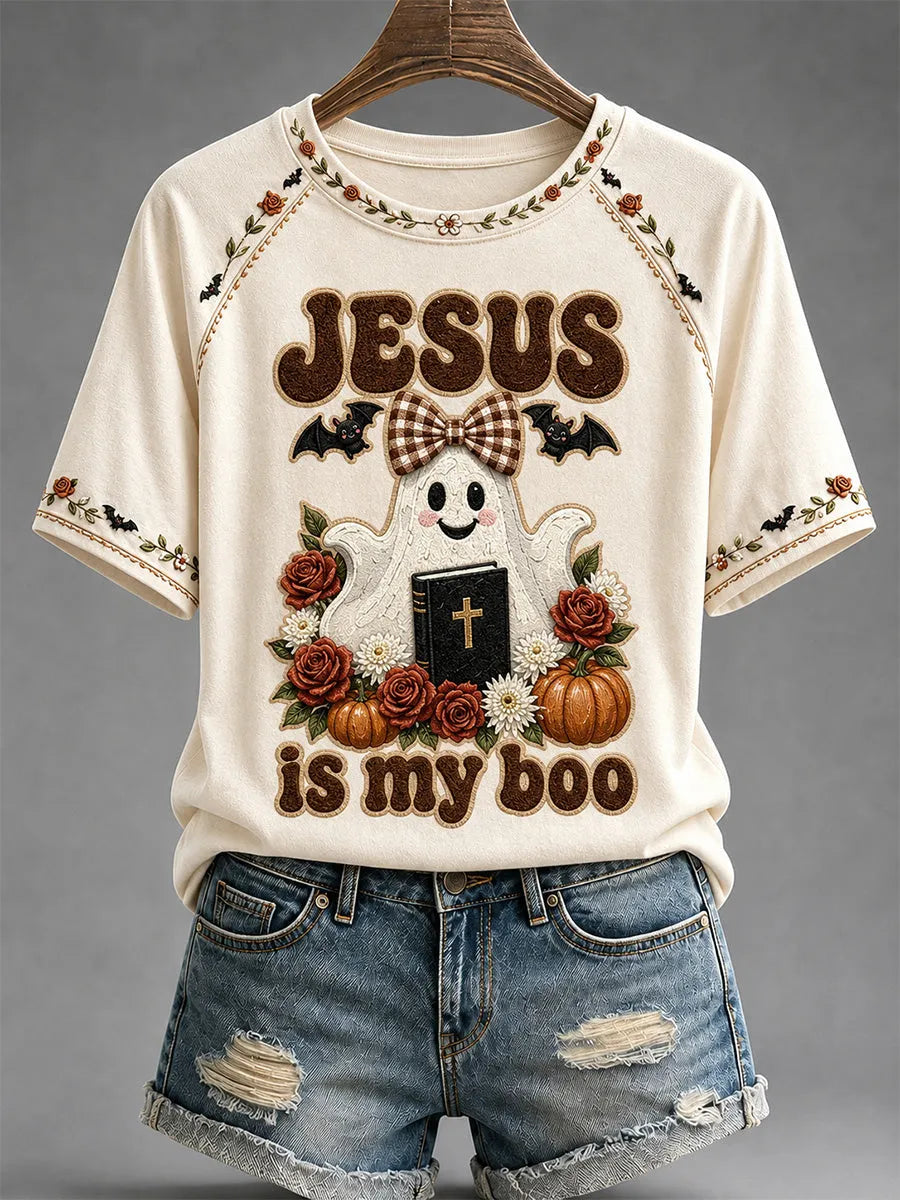 Women's Jesus Is My Boo Print Casual Tee