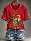 Women's Puerto Rico Christmas Print Casual T-shirt
