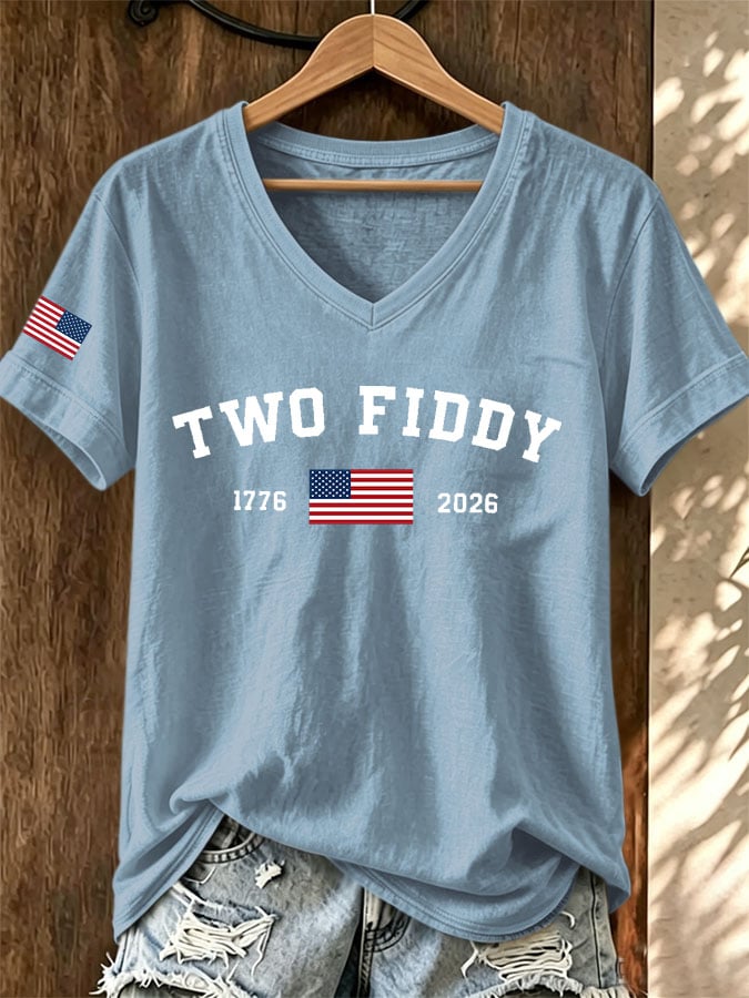 Women's Casual Two Fiddy Print Short-Sleeve T-Shirt