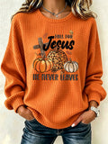 Women'S Waffle Orange Art Round Neck Checkered Sweatshirt