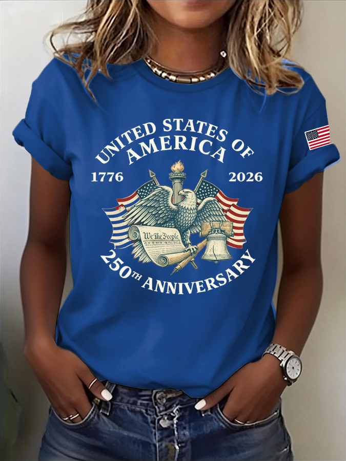 Women'S America Flag Printed Casual T-Shirt