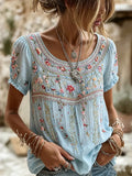 Women's Retro Floral Pattern Casual T-shirt