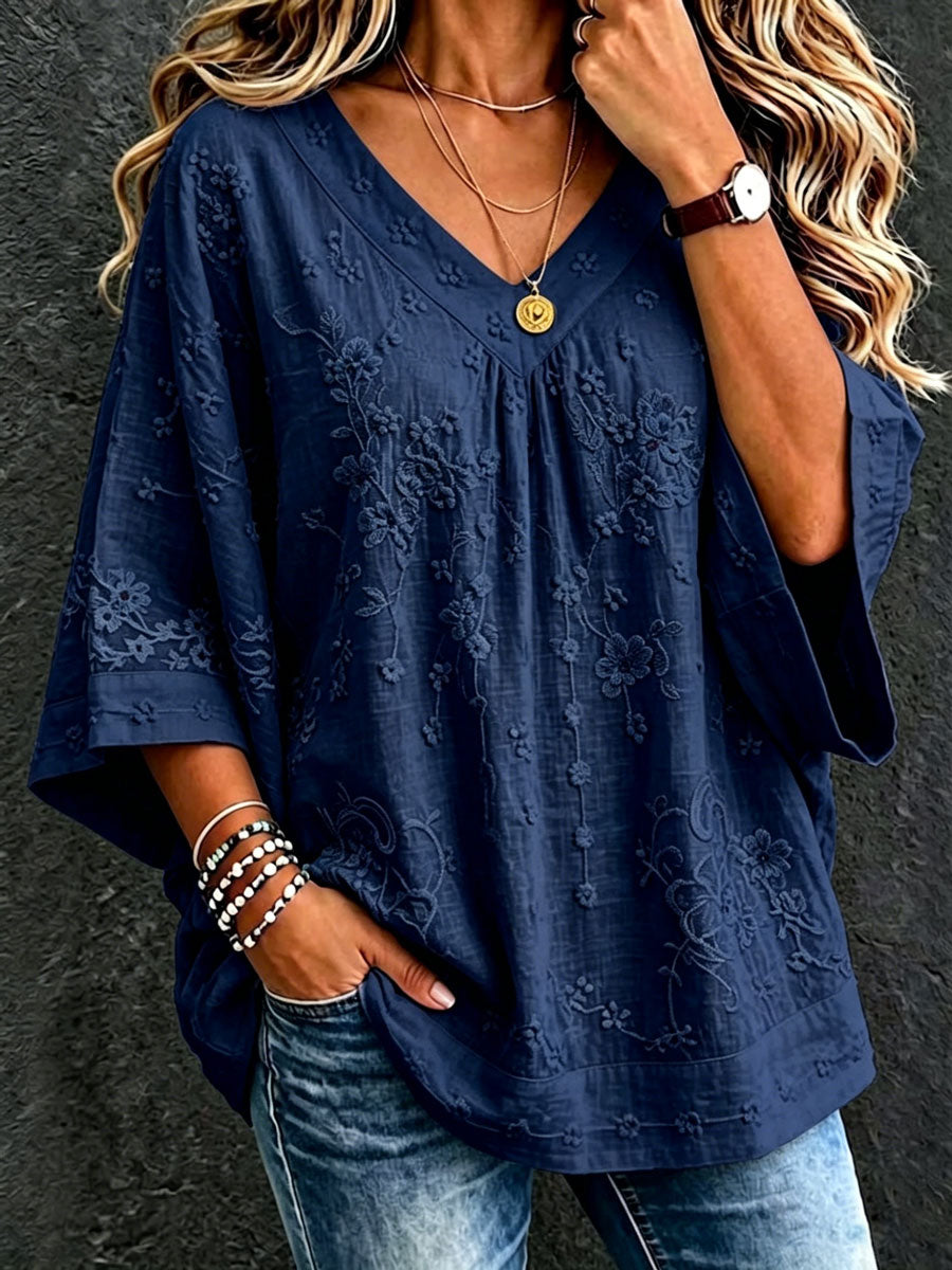 Women'S Cotton And Linen Floral Casual Vacation Top