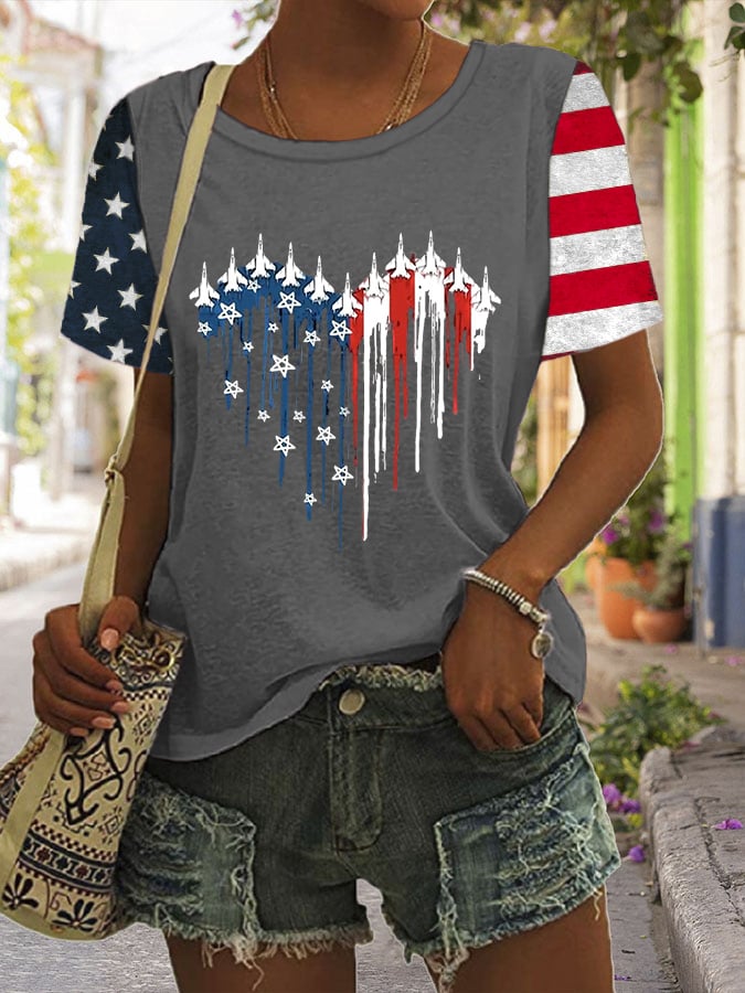 Women's Independence Day Flag Print Casual T-shirt