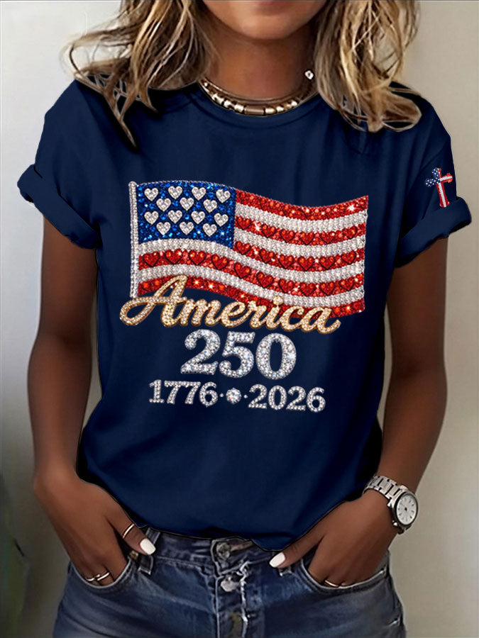 Women's America Flag Print Casual T-shirt