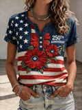 Women's 250th Anniversary American Distressed Print Casual Short-Sleeve T-Shirt