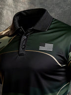 Men's Retro Patriot Color Block Polo Collar Short Sleeve