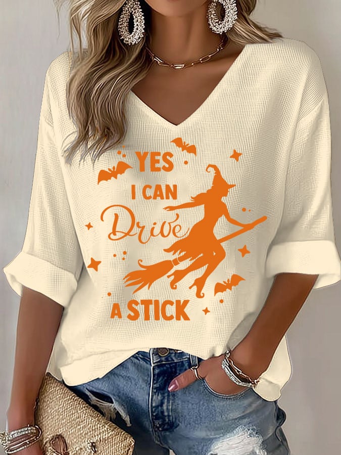 🔥HOT SALE🔥🔥Buy 2 Get 10% Off🔥Women's Yes I Can Drive A Stick Print V Neck T-shirt