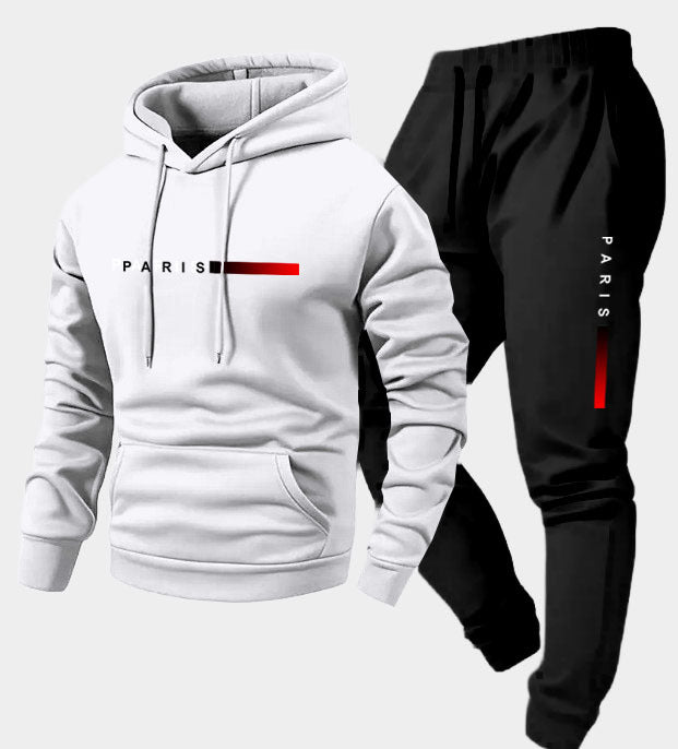 Men's Paris Letter Printed Hoodie and Drawstring Sweatpants Set Two-Piece Set