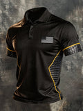 Men's Retro Patriotic Color-Block Short-Sleeve Polo Shirt