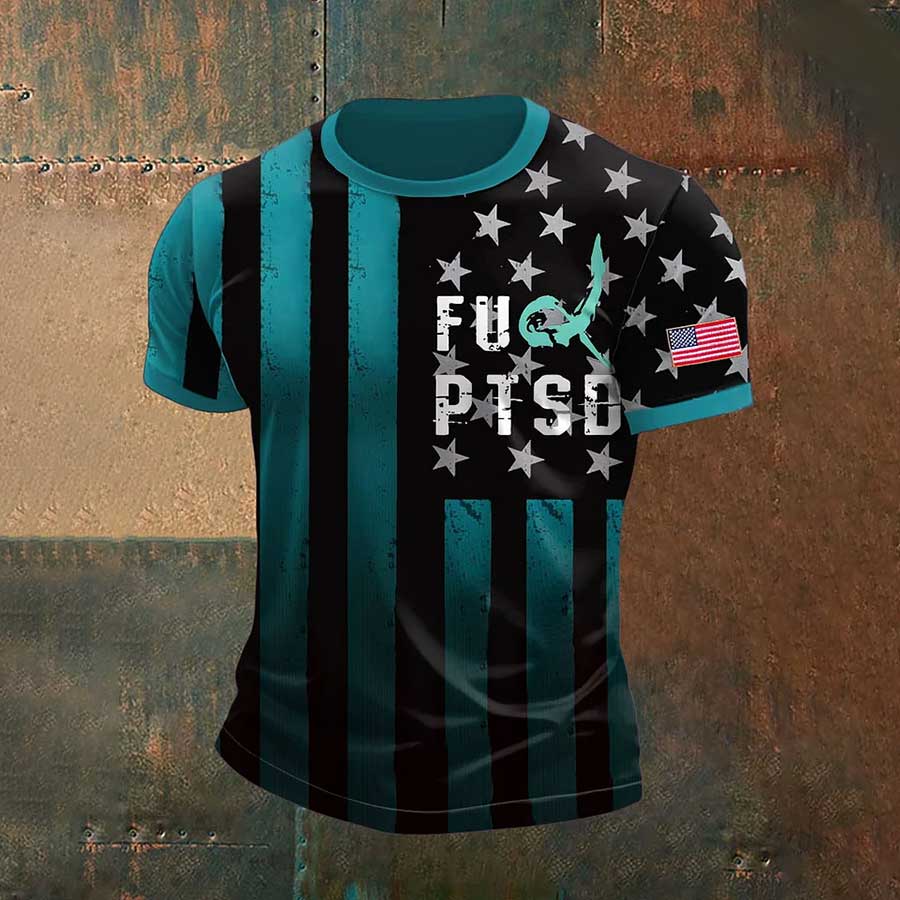 Men's PTSD Awareness Veteran Printed T-shirt