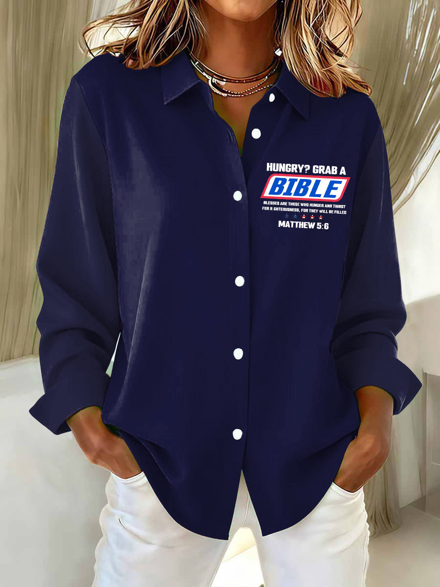 Women's Grab A Bible Printed Casual Long Sleeve Shirt