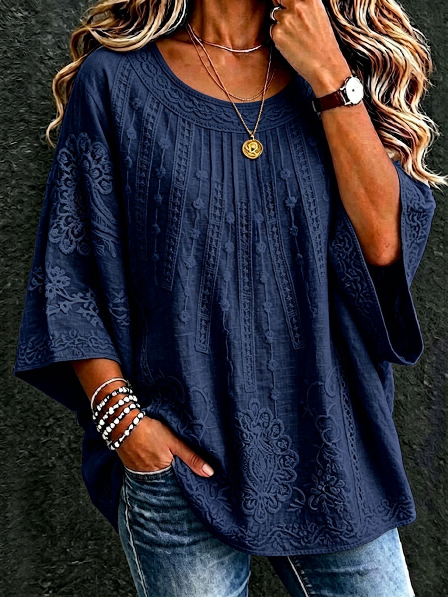Women's Cotton And Linen Floral Casual Vacation Top