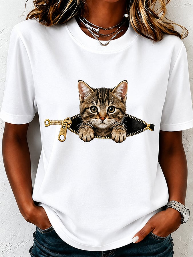 Women's Cute Cat  Printed Shirt