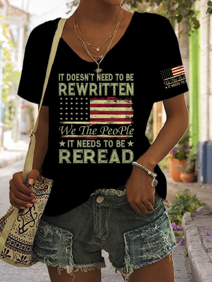 Women's American Flag Independence Day Printed Short Sleeve T-Shirt