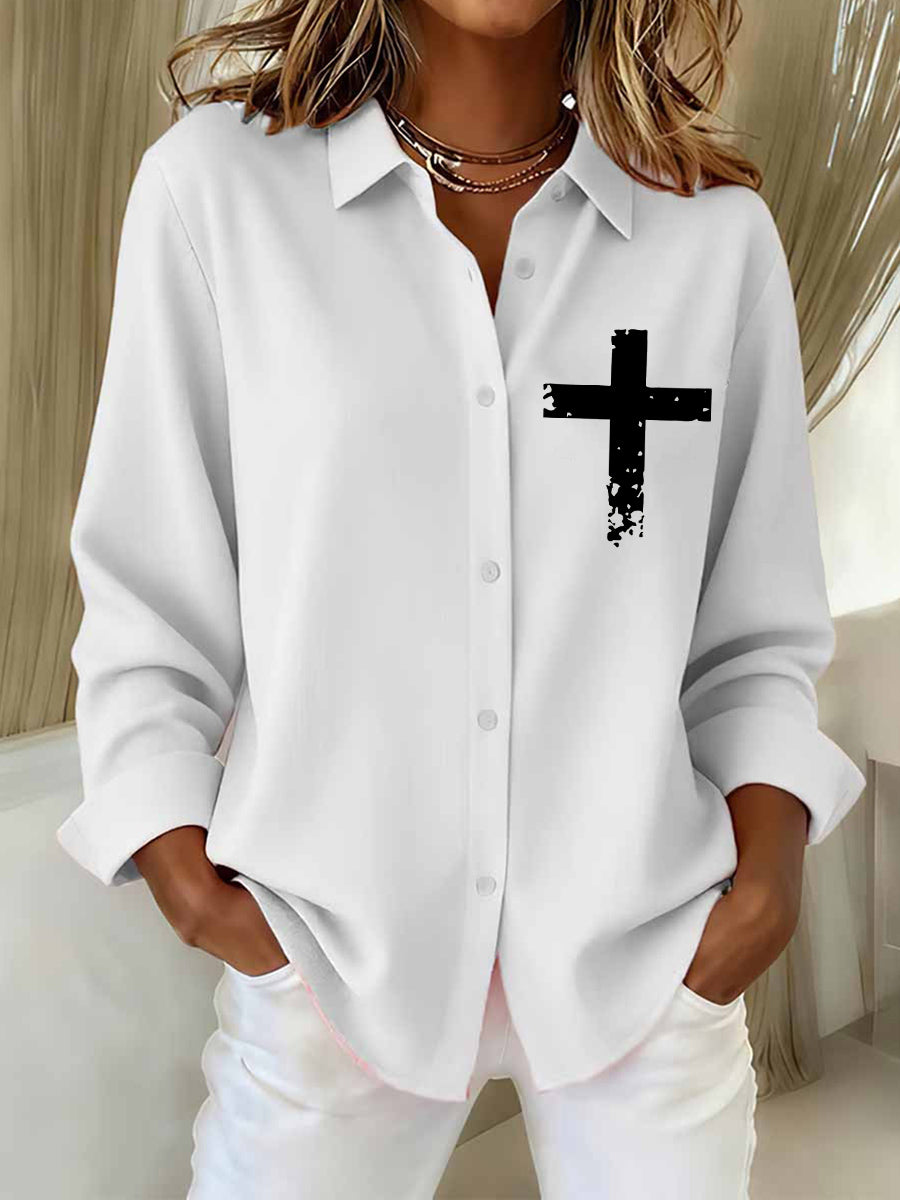 Women's When God Made Me This`s All Be Fun Print Casual Cotton Linen Shirt