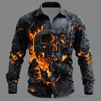 Halloween Men's Skull Flame Costumes Shirt Button Up Shirt Long Sleeve Dark Punk Gothic Style Outdoor Holiday Summer Spring Turndown 3D Print Collared Shirts Black