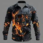 Halloween Men's Skull Flame Costumes Shirt Button Up Shirt Long Sleeve Dark Punk Gothic Style Outdoor Holiday Summer Spring Turndown 3D Print Collared Shirts Black