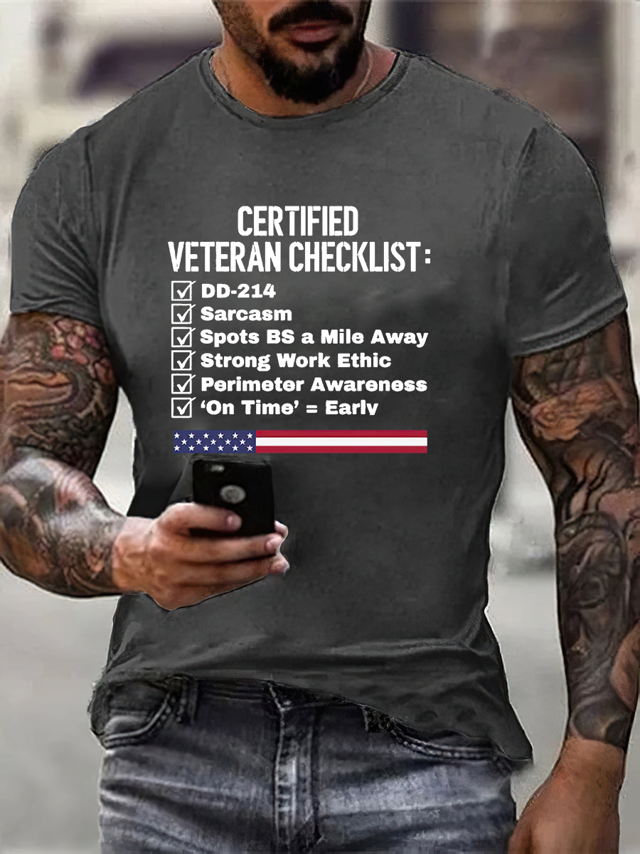 Men's Certified Veteran Checklist Print Cotton T-Shirt