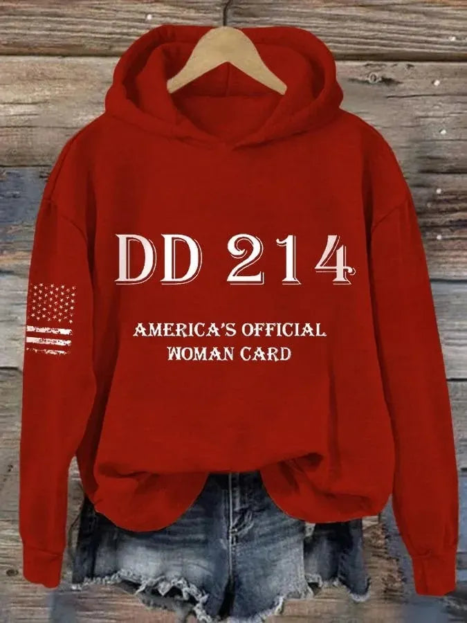 Women's DD214 America Official Woman Card Print Hoodie