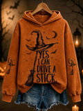 Women's Halloween Retro Ghost Face Print Hoodie