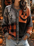 Women's Halloween Printed Knitted Cardigan