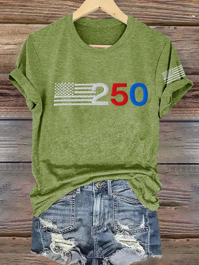 Women's Retro 205 American Flag Print T-Shirt