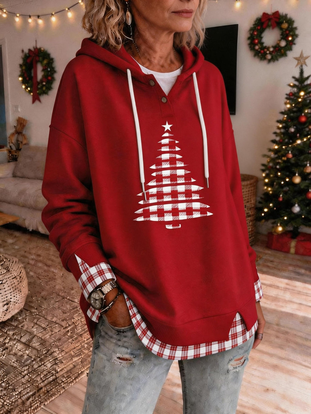 Women's Fabric Patchwork Faux Two-Piece Sweatshirt