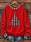 Klassisches rot-schwarzes Sweatshirt mit Büffelkaromuster und Weihnachtsbaum