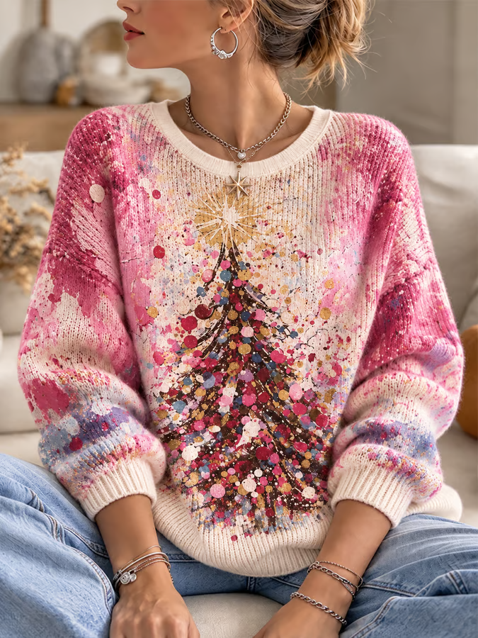 Women'S Christmas Print Crew Neck Long-Sleeve Sweatshirt