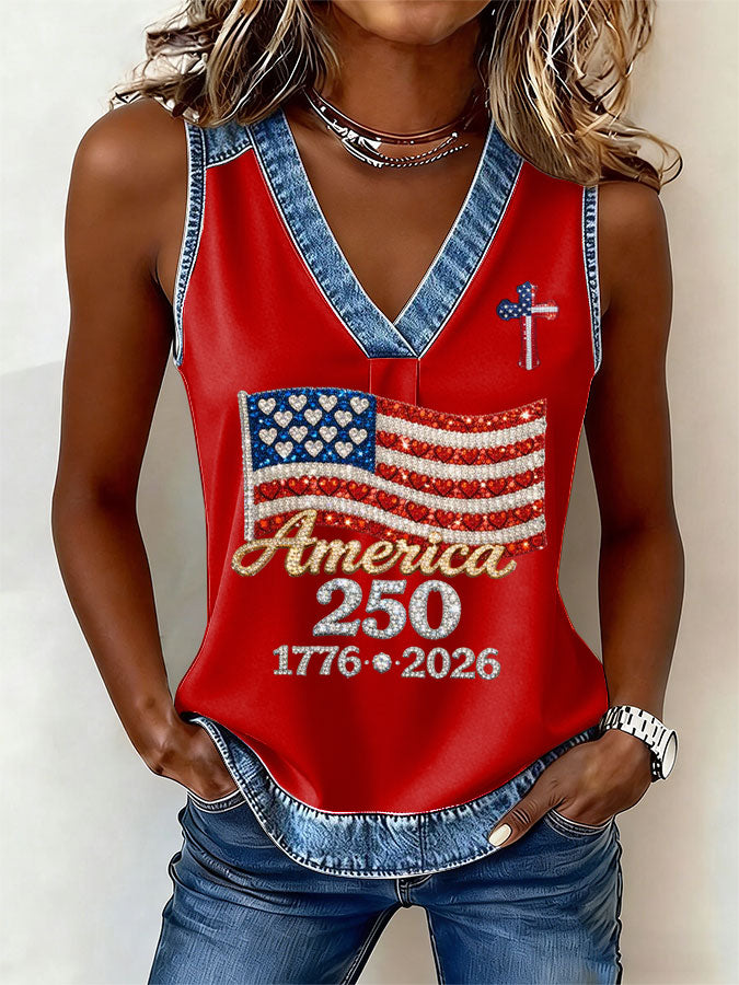 Women's America Flag Print Sleeveless Top