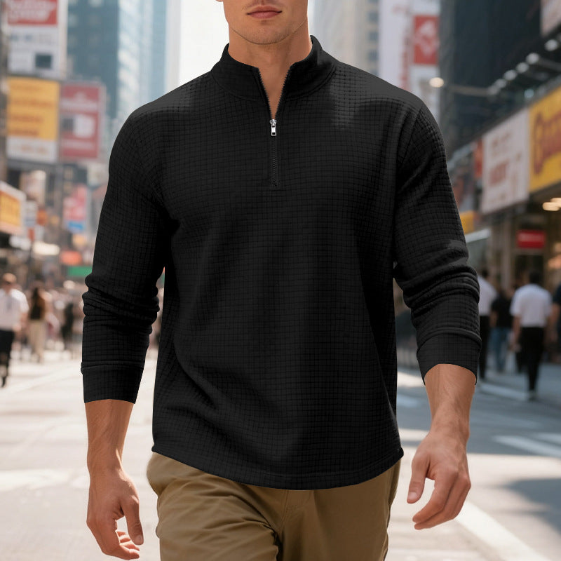 Men's Solid Color Waffle Weave Pullover Sweatshirt