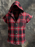 Men'S Retro Pure Cotton Distressed Short-Sleeve Hoodie T-Shirt