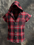 Men'S Retro Pure Cotton Distressed Short-Sleeve Hoodie T-Shirt