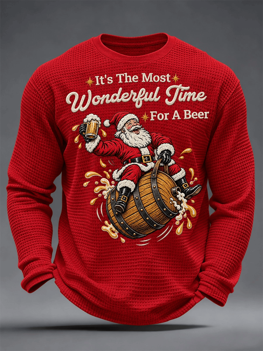 Herren-Langarmshirt mit Weihnachtsmuster und Waffelstruktur