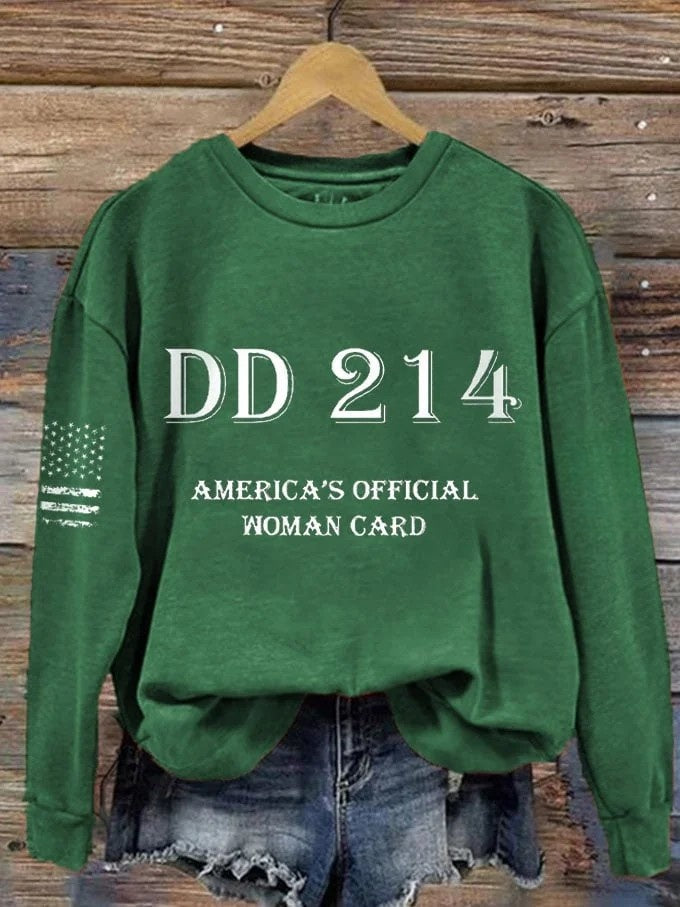Women's DD214 America Official Man Card Print Crew Neck Sweatshirt