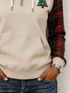 Damen-Sweatshirt mit kariertem Raglan-Ausschnitt und Weihnachtsbaum-Print